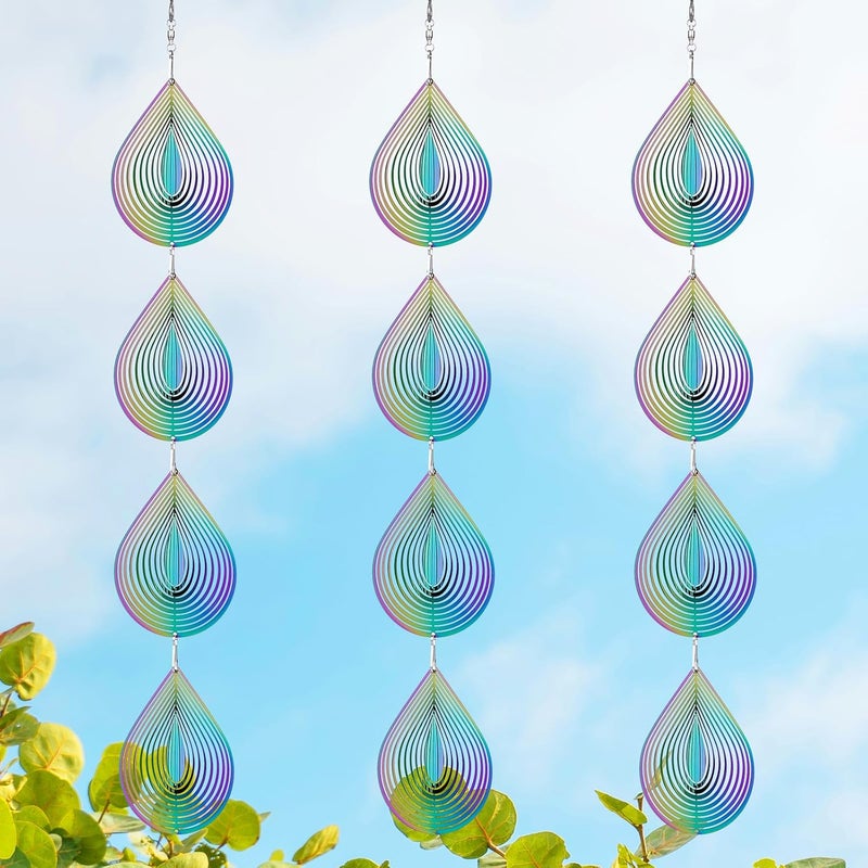 ToBeAce Rainbow Metal Wind Spinners Outdoor Garden Yard Decor, Bird Scare Discs Reflectors to Keep Birds Away, Holographic Reflective Bird Devices Deterrents for Outside Patio Fruit Trees (Water Droplet) - Image 1
